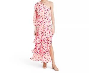 ALEXIS For Target Pink Floral One Shoulder Tiered Ruffle Long Maxi Dress Size L